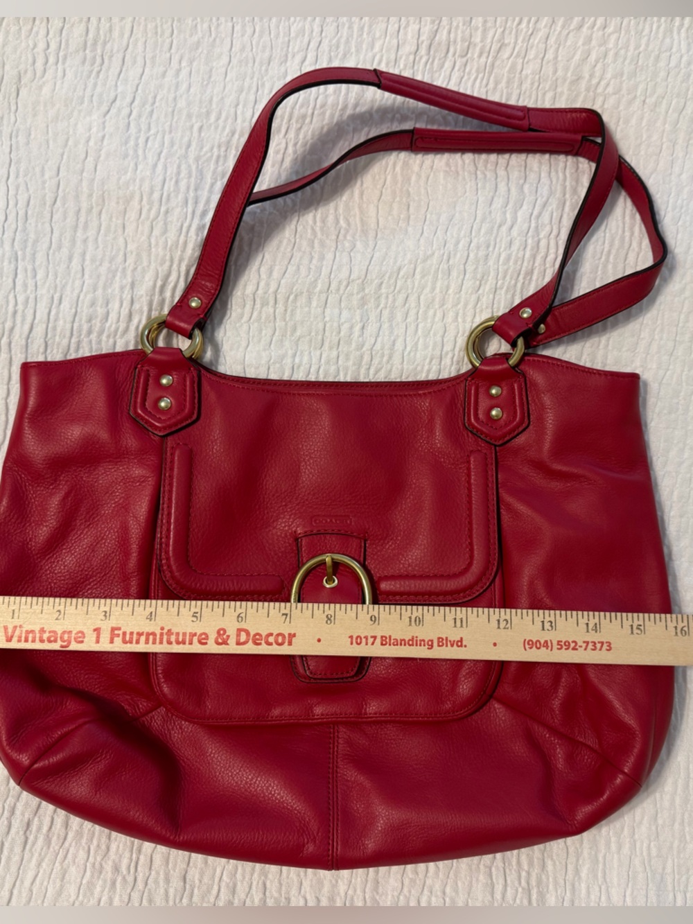 Coach Campbell Legacy Red Leather Handbag Gold Hardware Near New Condition ❤️ - Picture 14 of 15